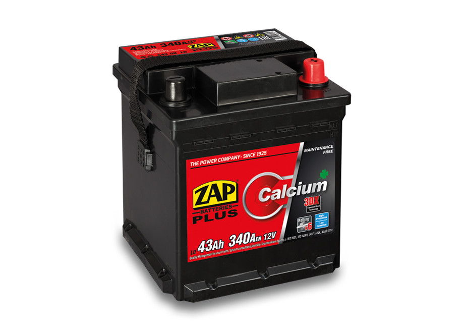 Autobaterie ZAP Calcium Plus 43Ah 12V 340A (175x175x190) P+