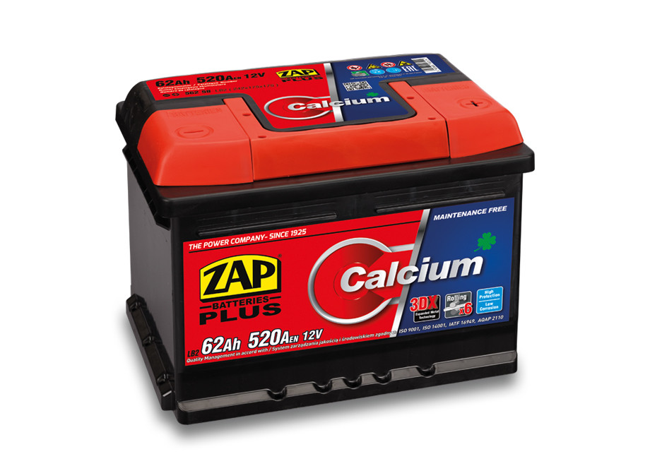 Autobaterie ZAP Calcium Plus 62Ah 12V 520A (242x175x175) P+
