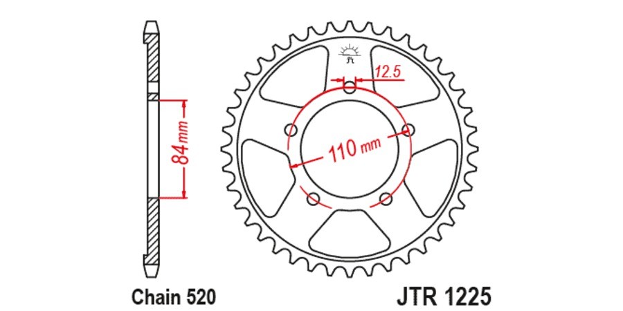 ocelová rozeta pro sekundární řetězy typu 520, JT (40 zubů)