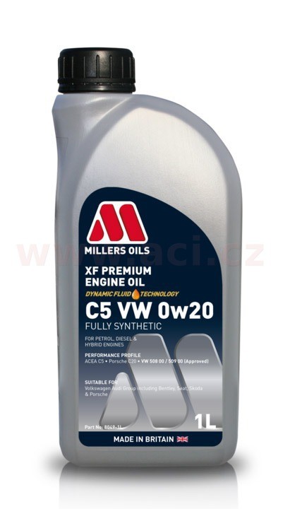 Motorový olej 0W-20 MILLERS OILS XF PREMIUM C5 VW, plně syntetický - 1L