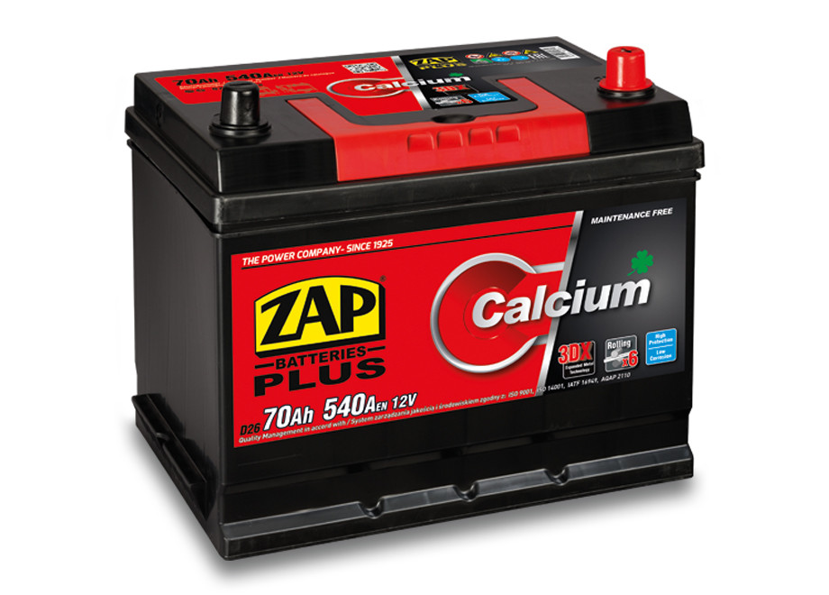 Autobaterie ZAP Calcium Plus 70Ah 12V 540A (261x175x220) P+