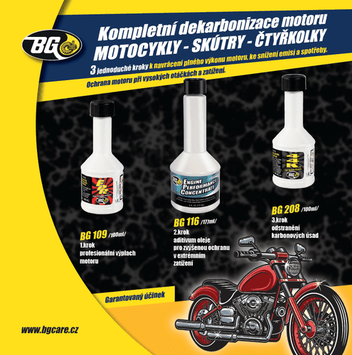 BG 6900 KIT - dekarbonizace pro 4-taktní motocykly, čtyřkolky a skútry - 2x100 ml, 1x177 ml