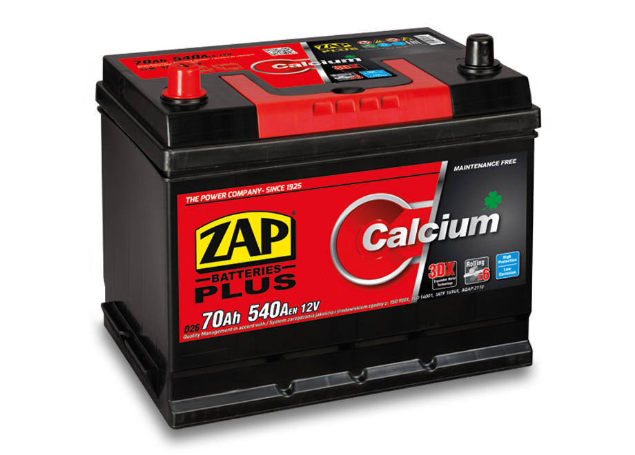 Autobaterie ZAP Calcium Plus 70Ah 12V 540A (261x175x220) L+