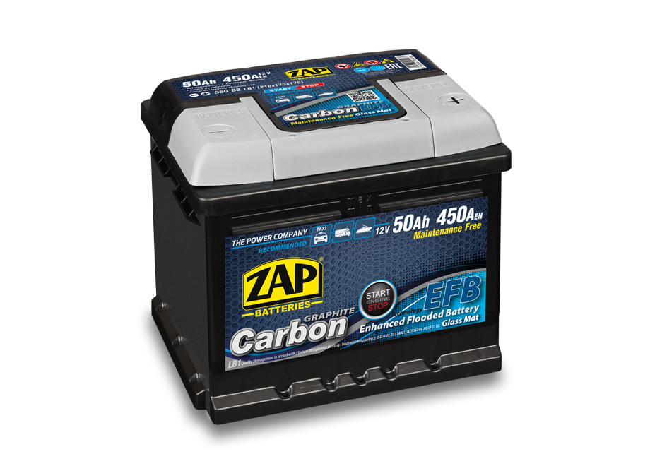 Autobaterie ZAP Carbon EFB 50Ah 12V 450A (206X175X175) P+