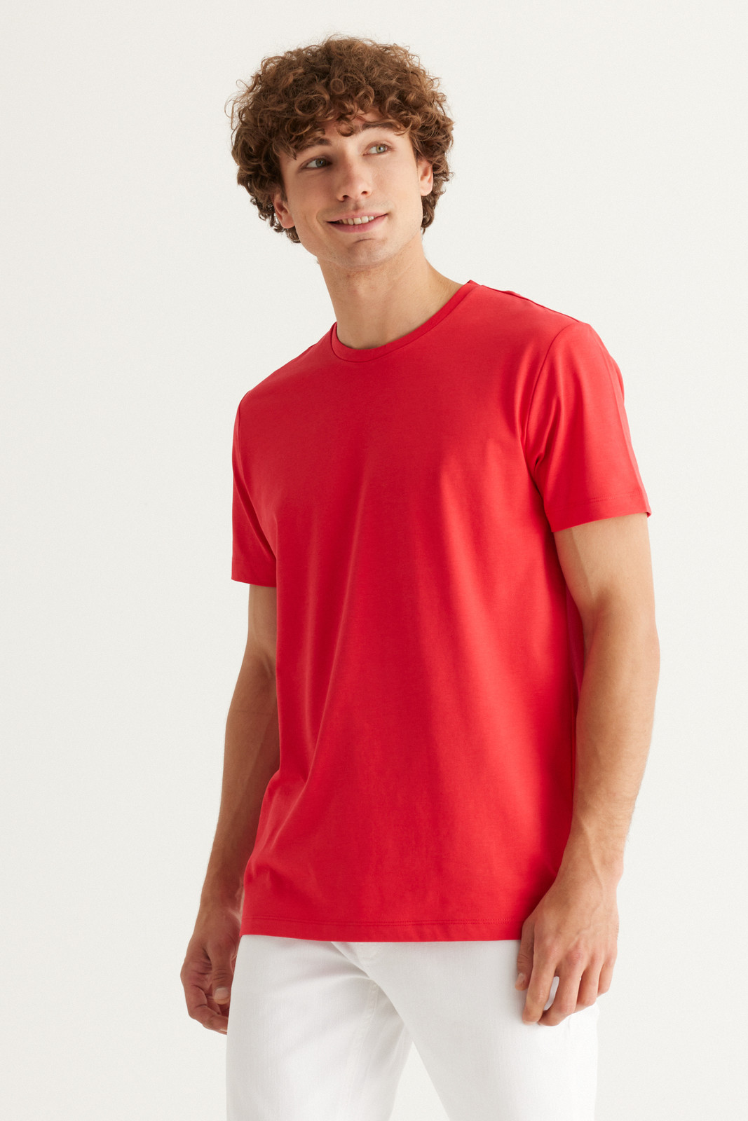 ALTINYILDIZ CLASSICS Men's Pomegranate Blossom Slim Fit Slim Fit Crew Neck Cotton Short Sleeve T-Shirt