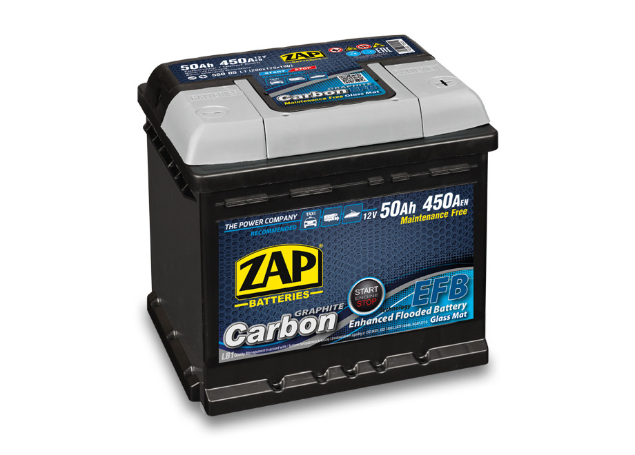 Autobaterie ZAP Carbon EFB 50Ah 12V 450A (206X175X190) P+