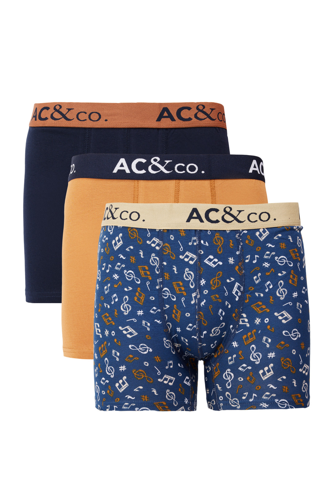 AC&Co / Altınyıldız Classics Men's Navy-Brown Cotton Stretchy Patterned 3-Pack Boxer