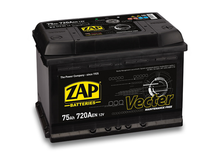 Autobaterie ZAP Vecter 75Ah 12V 720A (276x175x190) P+