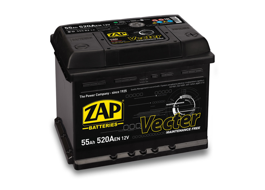 Autobaterie ZAP Vecter 55Ah 12V 520A (242x175x190) P+