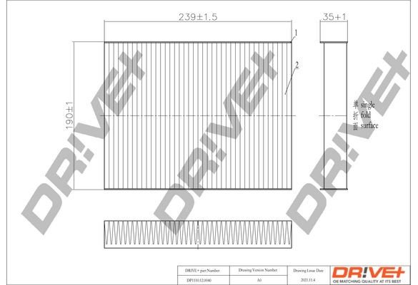 Filtr, vzduch v interiéru DRIVE DP1110.12.0040