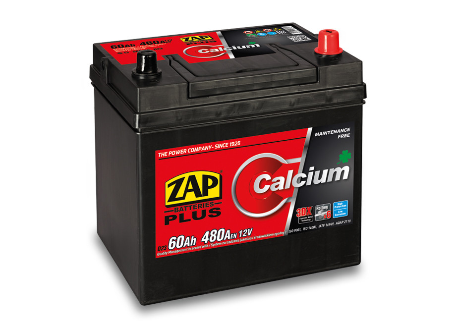Autobaterie ZAP Calcium Plus 60Ah 12V 480A (220x223x164) P+