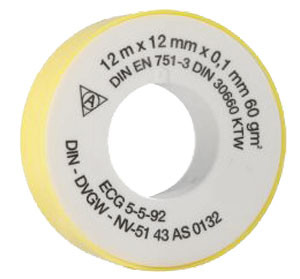 Těsnící teflonová páska 12 m × 12 mm × 0,1 mm, 60 g/m2