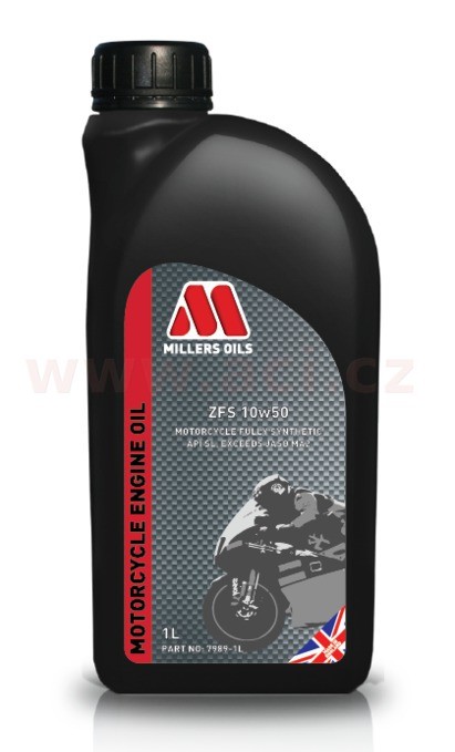 Motorový olej 10W-50 MILLERS OILS ZFS plně syntetický olej pro vysoce výkonné 4-taktní motocyklové motory - 1L