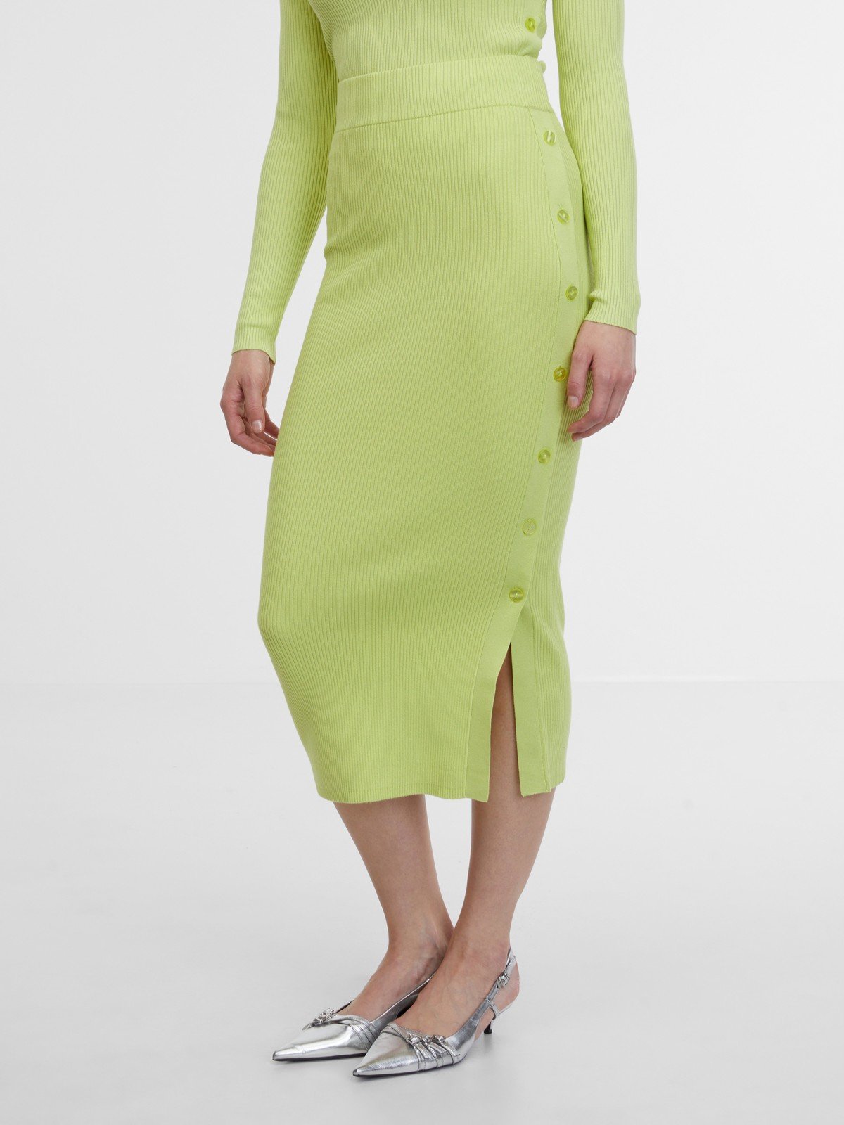 Orsay Světle zelená dámská svetrová midi sukně - Dámské