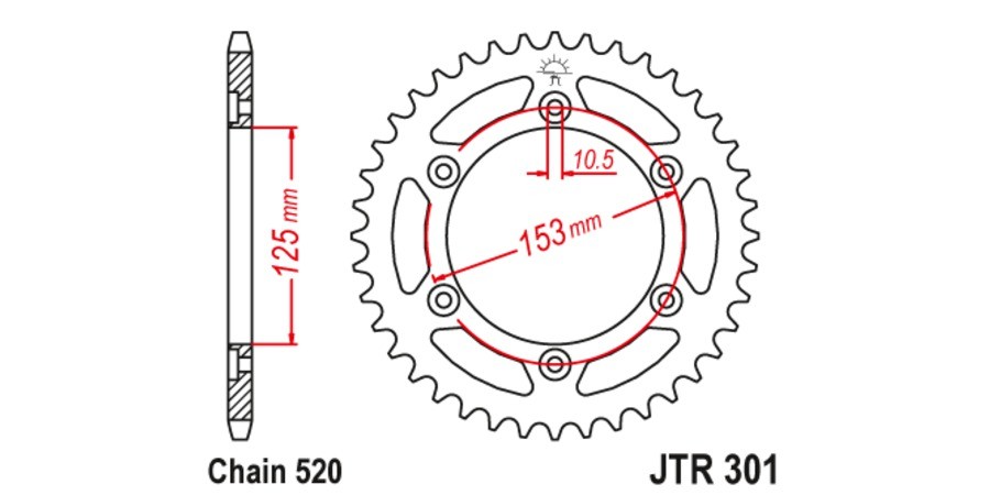 ocelová rozeta pro sekundární řetězy typu 520, JT (39 zubů)