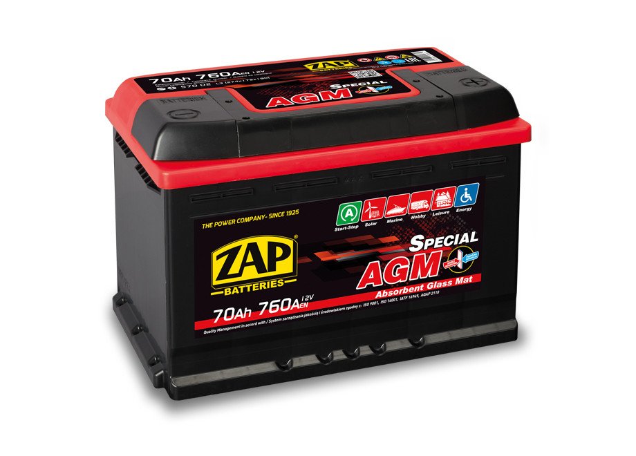 Autobaterie ZAP AGM Special 70Ah 12V 760A (276X175X190) P+