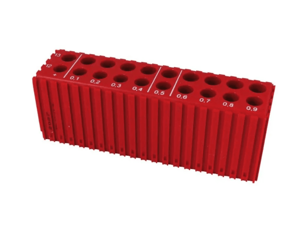 Stojan na vrtáky, 20místný, 12,0-13,9 mm, plastový, červený