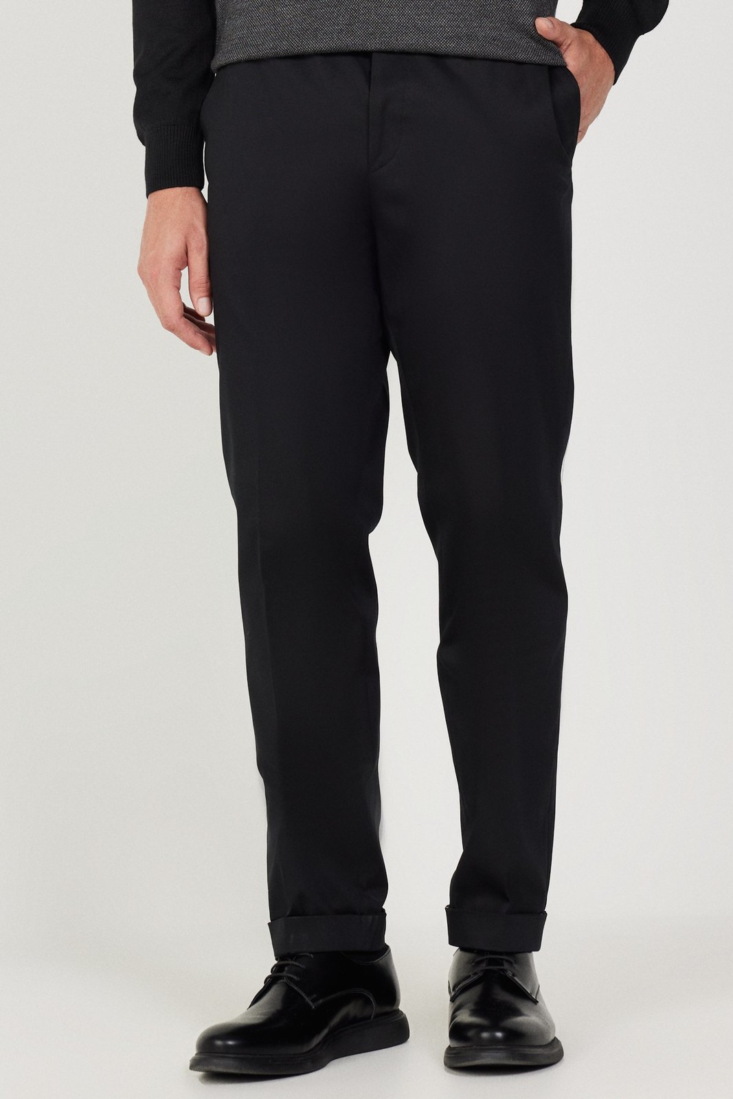 ALTINYILDIZ CLASSICS Men's Black Slim Fit Slim Fit Gabardine Fabric Patterned Cotton Elastic Waist Trousers