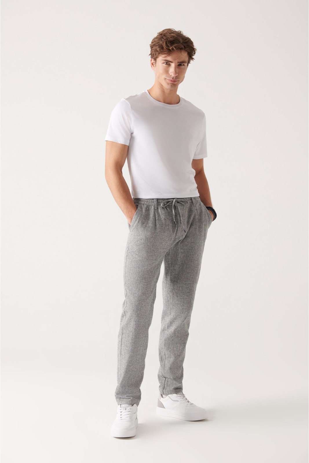 Avva Men's Gray Side Pocket Linen Trousers