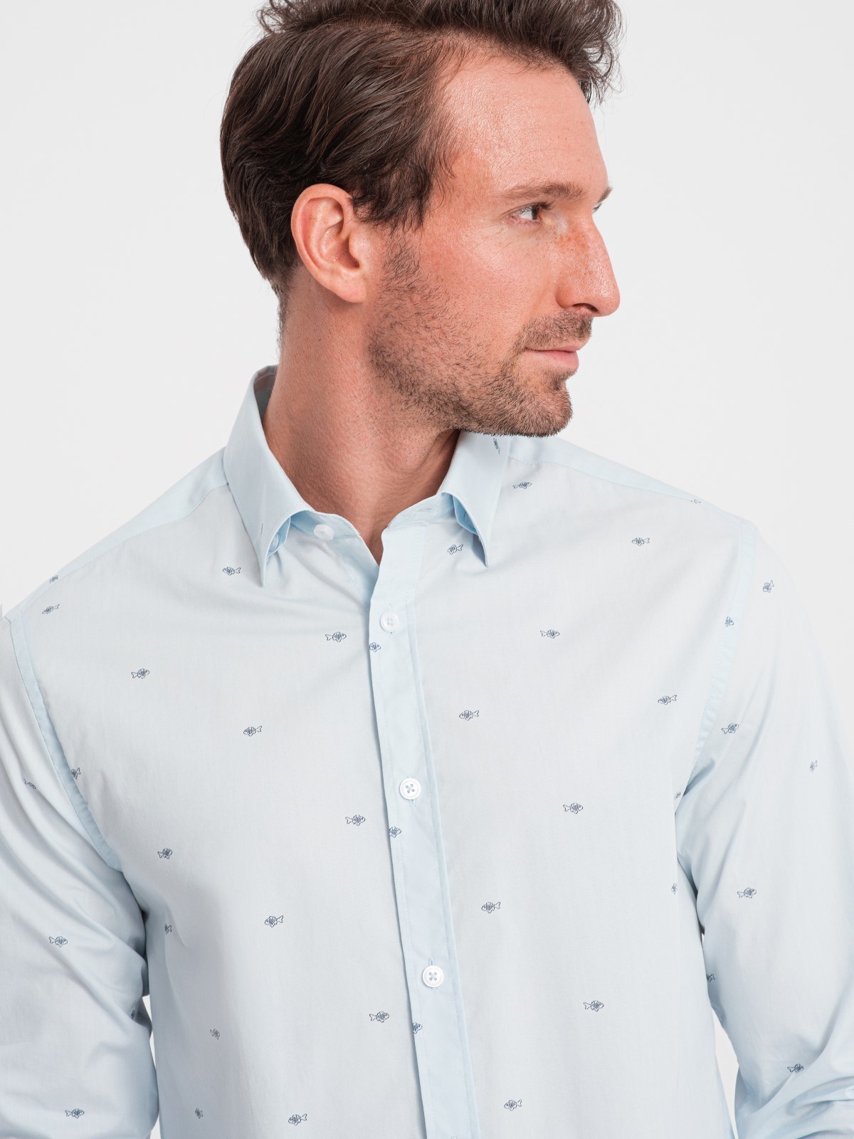 Klasická pánská bavlněná košile SLIM FIT ze síťoviny - modrá V4 OM-SHCS-0156