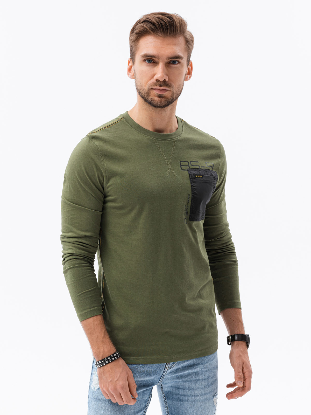 Chlapecké tričko s dlouhým rukávem a potiskem - olivová L130