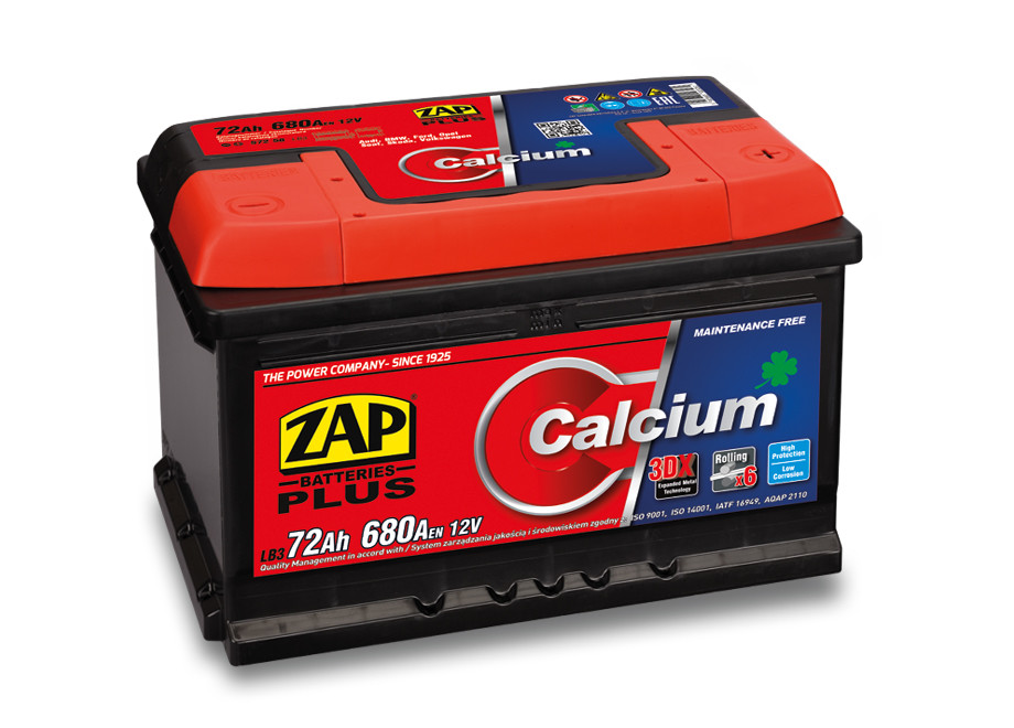 Autobaterie ZAP Calcium Plus 72Ah 12V 680A (276x175x175) P+