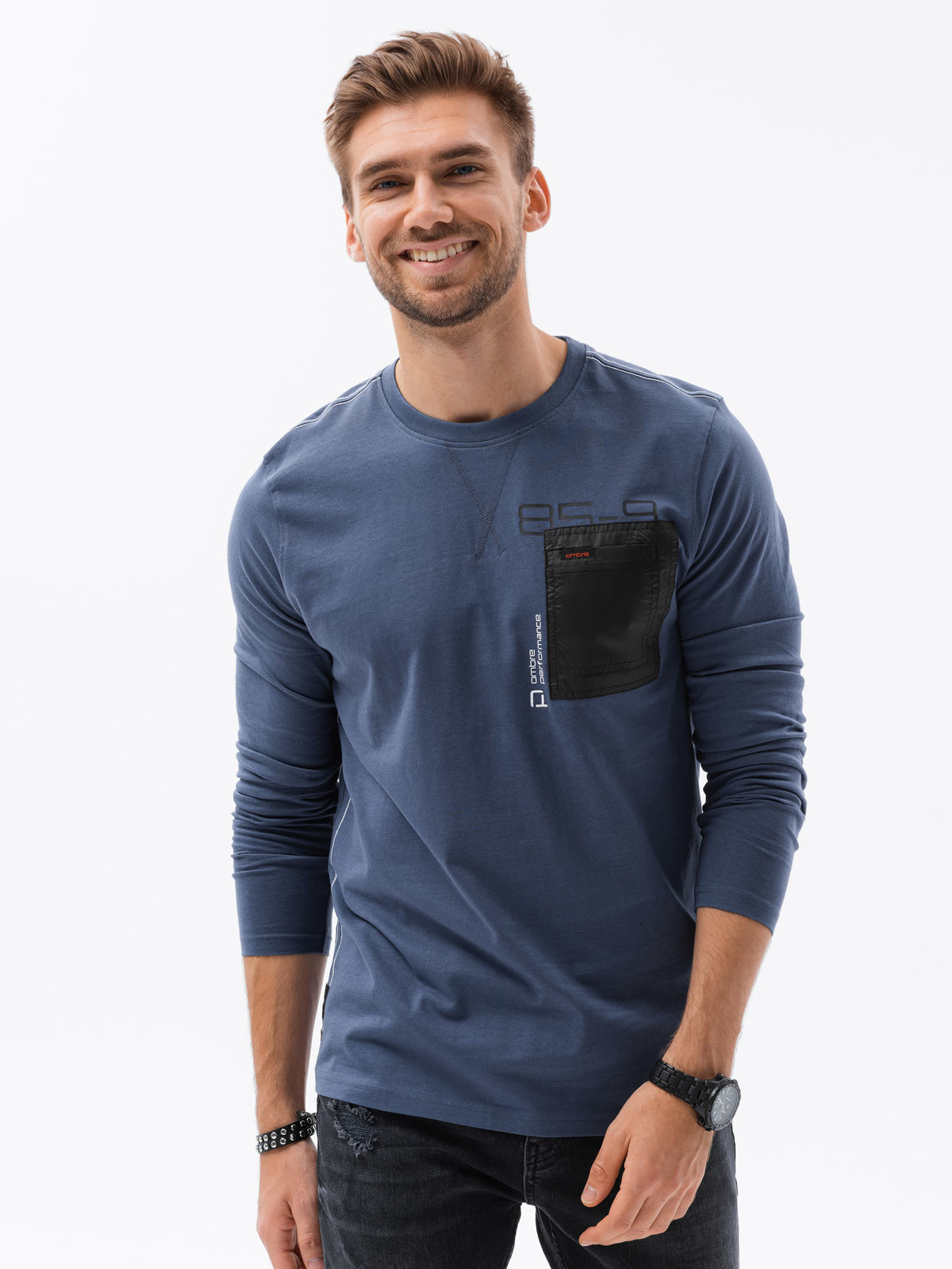 Chlapecké tričko s dlouhým rukávem a potiskem - tmavě nebesky modrá L130