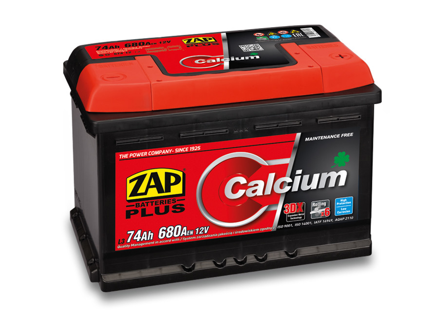 Autobaterie ZAP Calcium Plus 74Ah 12V 680A (276x175x190) P+
