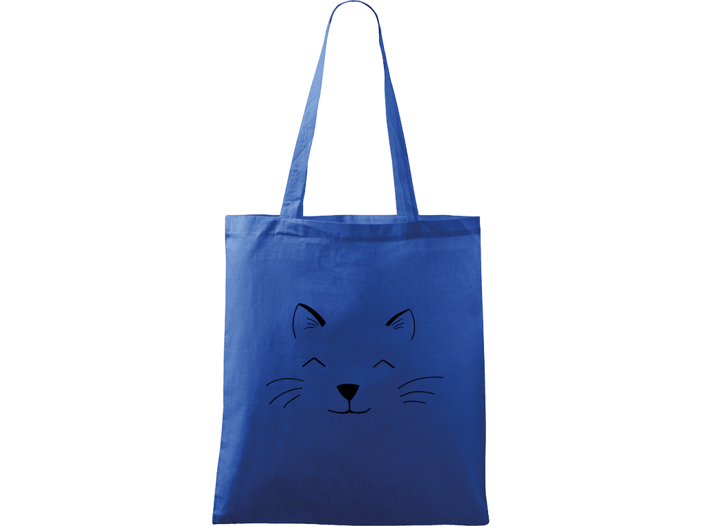 Ručně malovaná plátěná taška Handy - Cat Face Barva tašky: MODRÁ, Barva motivu: ČERNÁ