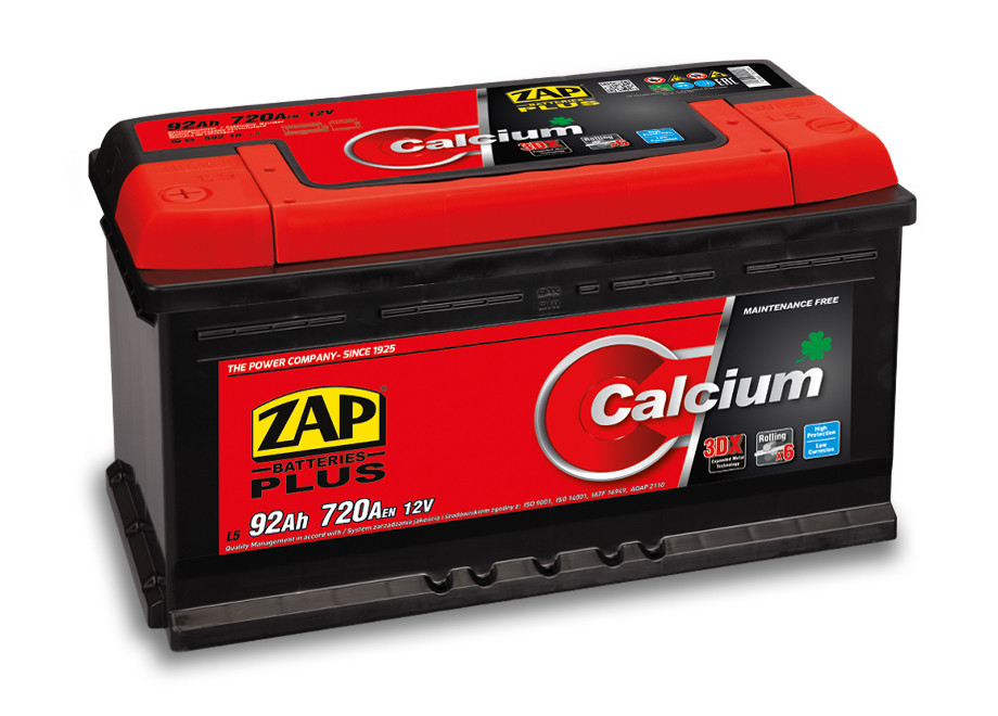Autobaterie ZAP Calcium Plus 92Ah 12V 720A (352x175x190) P+