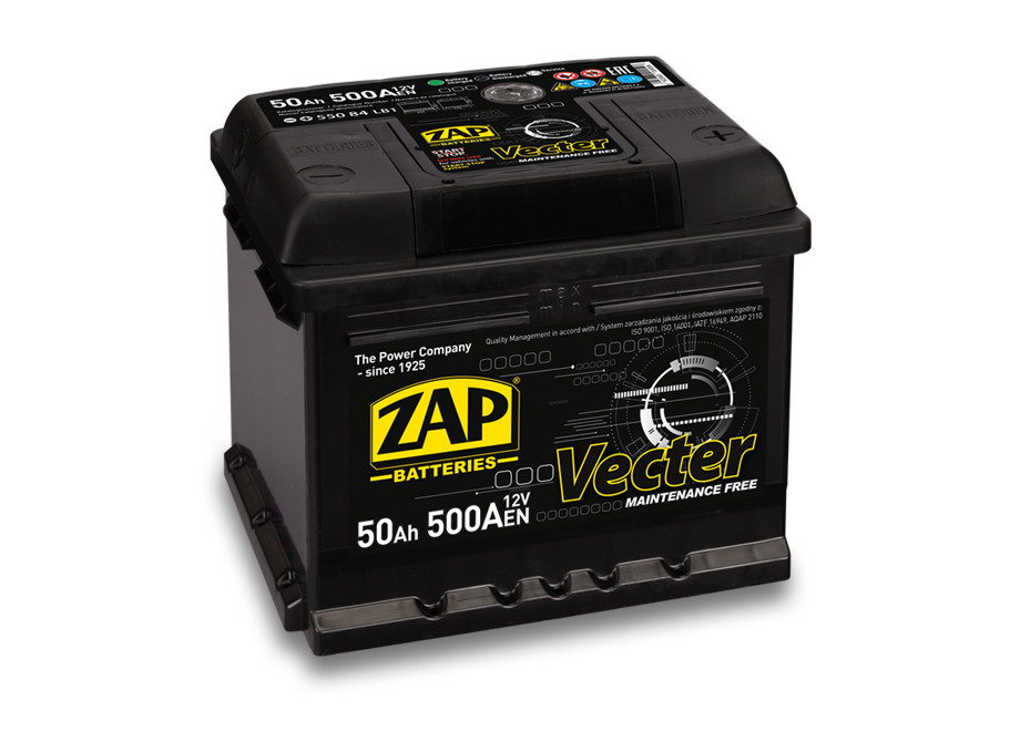 Autobaterie ZAP Vecter 50Ah 12V 500A (206x175x175) P+