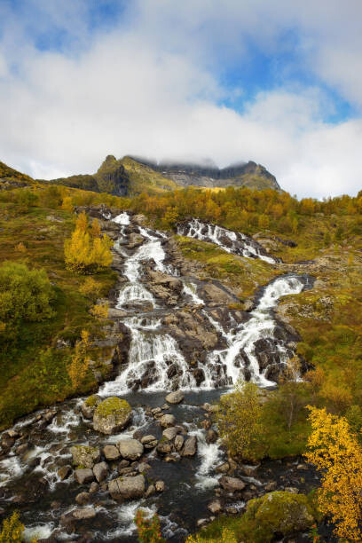 miroslav_1 Umělecká fotografie Lofoten waterfall on Moskenesoya, Lofoten, Norway, miroslav_1, (26.7 x 40 cm)