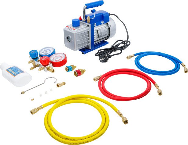 Vakuová pumpa, 1stupňová, pro opravy klimatizací, včetně manometru - BGS 74263