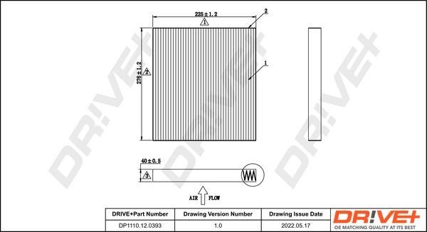 Filtr, vzduch v interiéru DRIVE DP1110.12.0393