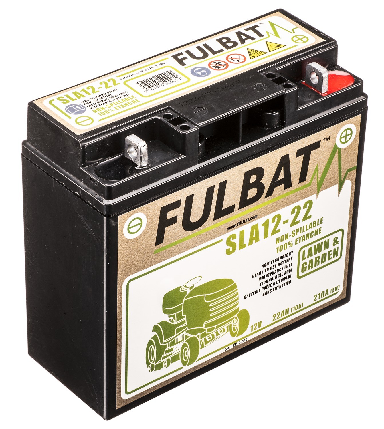 baterie 12V, SLA12-22, 22Ah, 210A, bezúdržbová MF AGM, 182x77x168 FULBAT (aktivovaná ve výrobě)