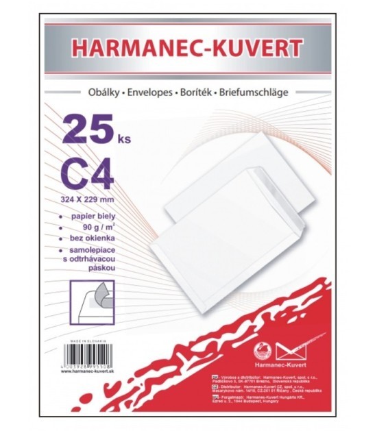 Harmanec-Kuvert Poštovní tašky C4 samolepicí - 25 ks