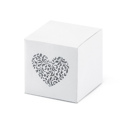 Dárkové svatební krabičky bílé se srdíčkem - 10 ks