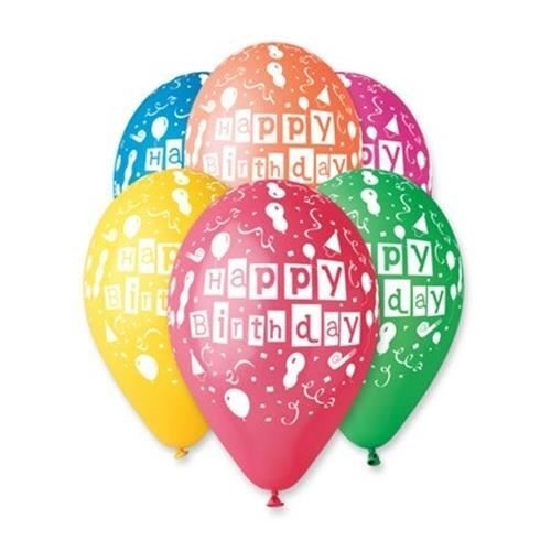 Latexový balonek s potiskem Happy Birthday kostičky