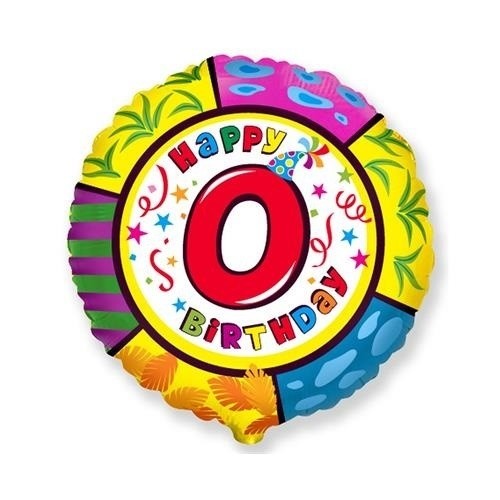 Foliový balonek Happy Birthday číslo 0 - 45cm - Nebalený