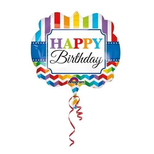 Foliový balonek proužky a puntíky Happy Birthday 63 x 55 cm