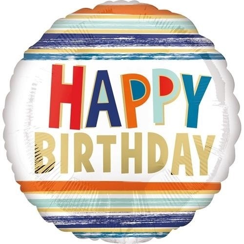 Foliový balonek s pruhy - Happy Birthday 43 cm