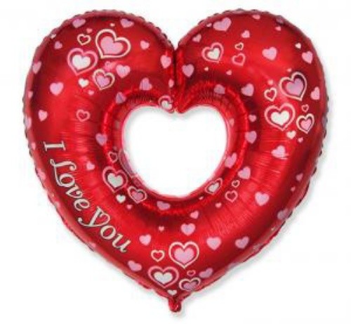 Foliový balonek srdce s otvorem - i love you 60 cm