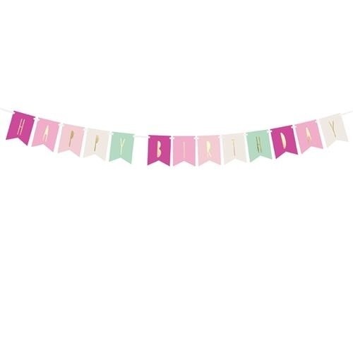 Party nápis vlaječky růžový mix Happy Birthday 175 cm