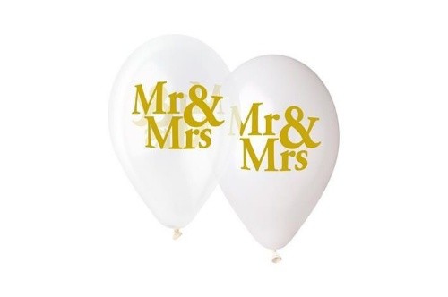 Svatební balonky s potiskem Mr a Mrs 33 cm - 6 ks