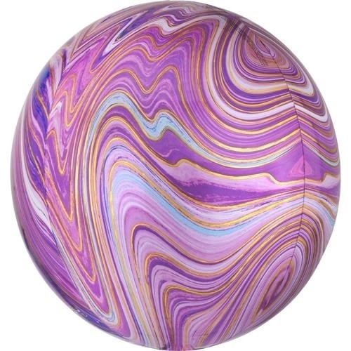 Foliový balonek koule Orbz mramorový 40 cm fialový