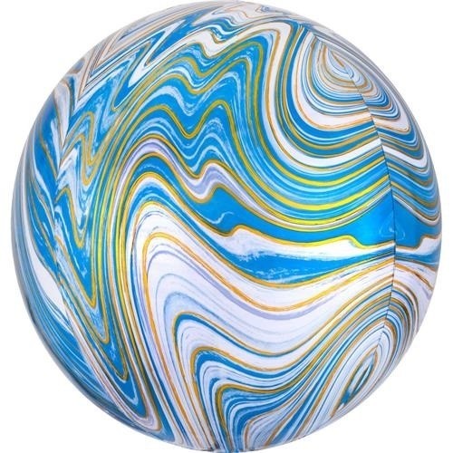 Foliový balonek koule Orbz mramorový 40 cm modrý