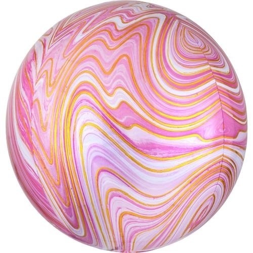 Foliový balonek koule Orbz mramorový 40 cm růžový