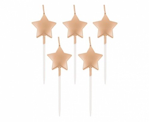 Dortové svíčky Stars - metalické Rose Gold 6,5 cm - 5 ks