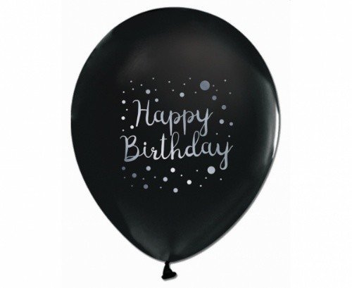 Latexové balonky bílá-černá Happy Birthday - 30 cm - 5 ks