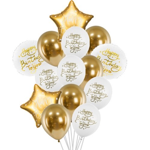 Balonkový buket Happy Birthday Gold - 14 ks